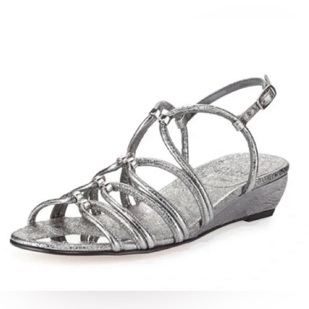Stuart Weitzman Metallic Silver Wedge Sandals